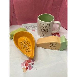 Rae Dunn HAPPY EASTER Ceramic Carrot, I dont Carrot all dish and mug set